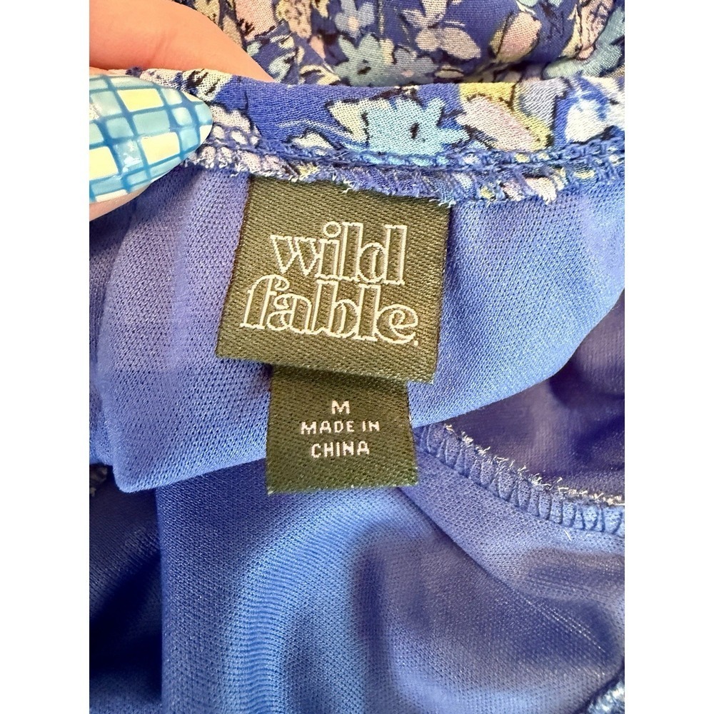Wild Fable Floral Puff Sleeve Tie Back Crop Top Cottagecore Women's Size Medium - Picture 8 of 10